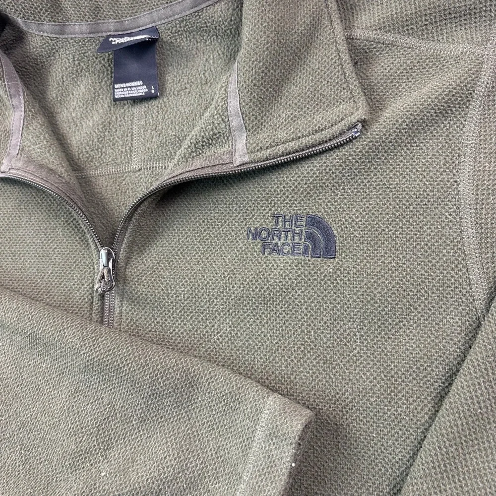 The North Face Mens Large Olive Green 1/4 Zip Fleece Pullover Textured Sweater
